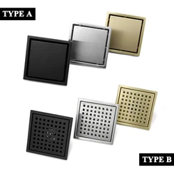 Black SUS304 Stainless Steel Shower Drain Bathroom Floor Drain Tile Insert Square Anti-odor Floor Waste Grates 15CM Brushed Gold