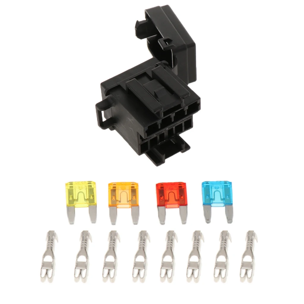 Universal 4 Way Blade Fuse Holder Box With Spade Terminals And Fuse For Truck, RV, Boat, Trailer