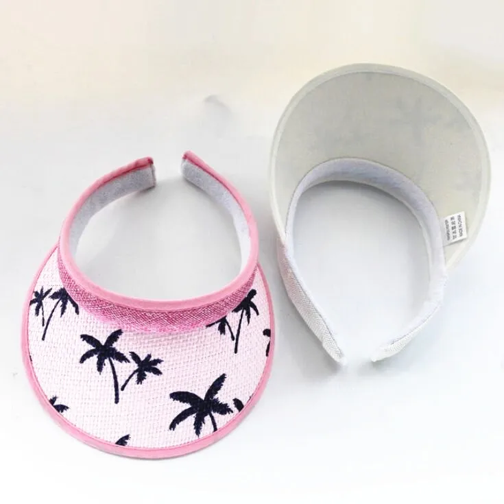 

Summer Kids Coconut Trees Printed Visors Cap Broad Wide Brim Topless Headband Child Holiday Hat Headwear Boy Girls Straw Sun Hat