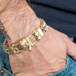 Trend Punk Stainless Steel Lion Bracelet Men’s and Women‘s Charm Bracelet Figaro Chain Bracelet Luxury Jewelry Pulseras Boy gift