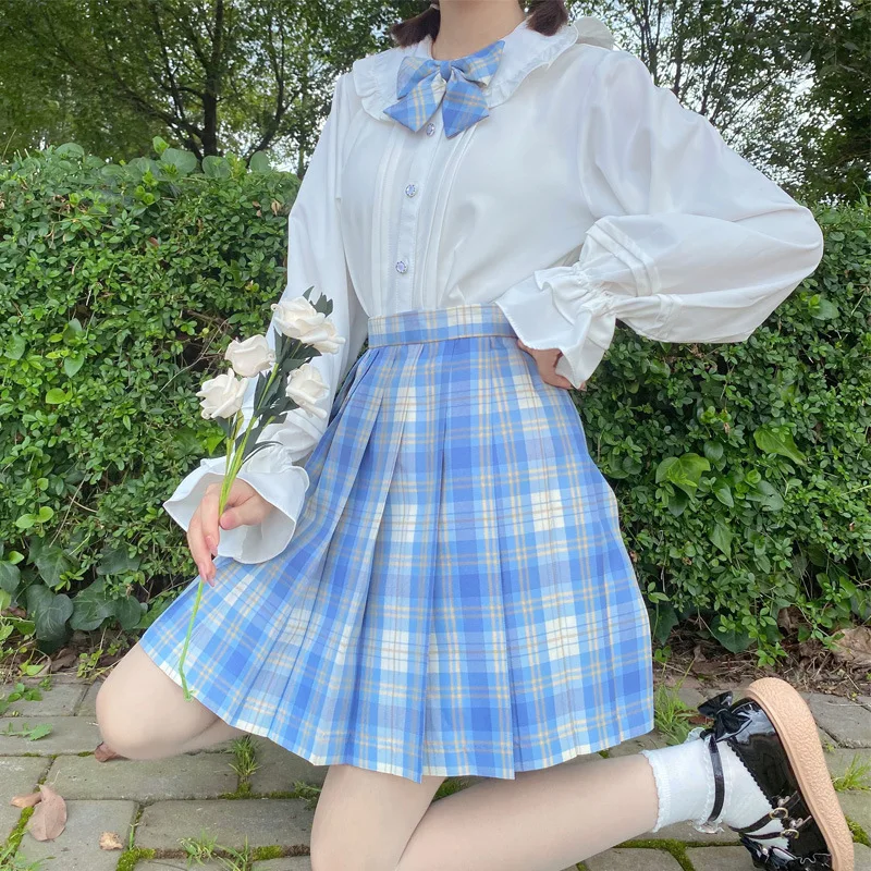 Japanse School Jk Uniform Orthodoxe College Stijl Lolita Matrozenpakje Meisjes Herfst Geplooide Geruite Rok En Witte Shirt Anime Pak