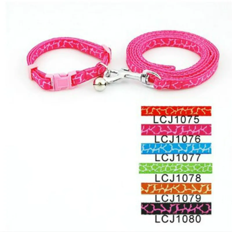 

Leopard print collar leash set, pet supplies, nylon, 1cm, 6 colors, 12 pcs/lot