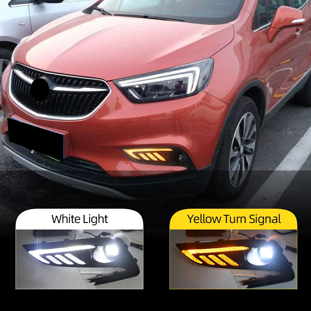 Car LED DRL For Buick Encore Opel mokka 2017 2018 Daytime Running Lights with yellow turn signal Daylight Fog lamp