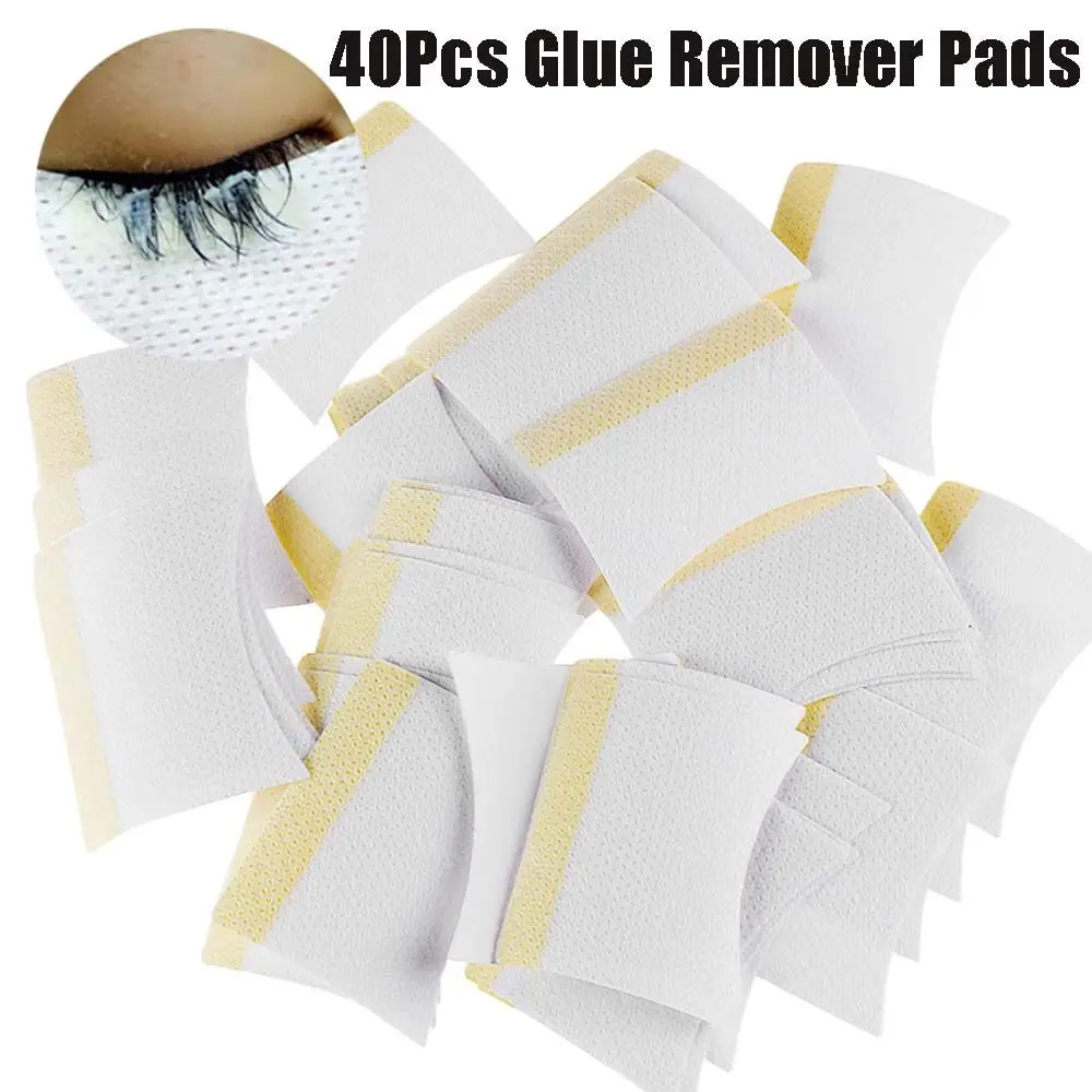 40Pcs Eyelash Extension Glue Remover Lint-Free Paper Cotton Pads Lashes Grafting Non-woven Glue Cleaning Wipes Makeup Tools