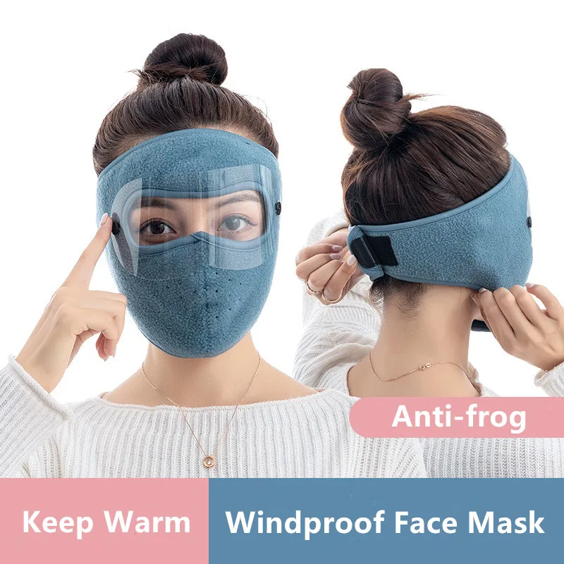 Windproof Face Warm Mask Winter Cap Ski Breathable Masks Fleece Face Shield Caps with HD Goggles Anti-fog Cycling Cap Balaclava