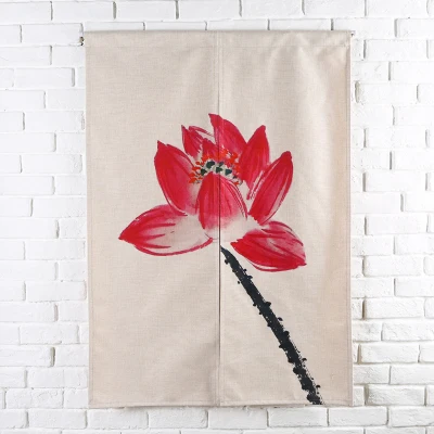 Taiwan Japan style Chinese lotus water lily flower door curtain hanging living room kitchen home decoration bar tea house