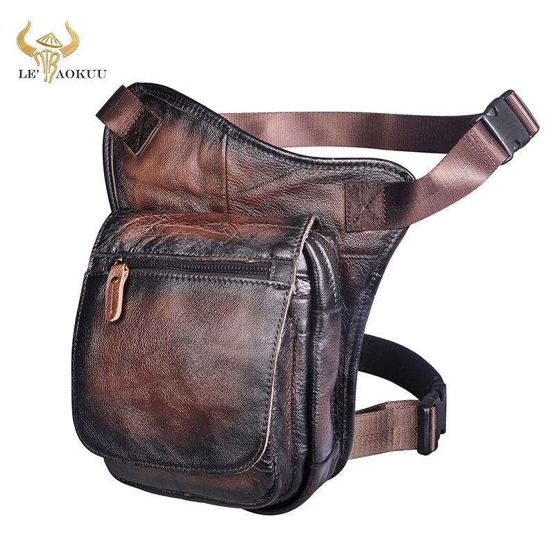 

Quality Leather Men Design Casual Messenger Crossbody Sling Bag Fashion Fanny Waist Belt Pack Leg Drop Bag Phone Case 6915