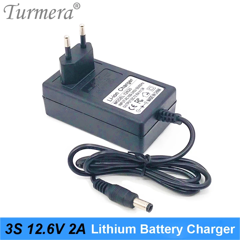 Turmera 12V 12.6V 2A 18650 Battery Charger DC 5.5MM*2.1MM for 3S Lithium Battery Pack for Screwdriver Battery with Indicator Tur