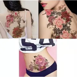 Pegatinas de tatuaje temporal a prueba de agua para mujer, arte de mariposa Sexy, tatuaje falso, imagen grande, cubierta trasera, pegatina de brazo, flor de peonía