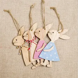 Lapin de Pâques décoratif en bois, artisanat en bois bricolage, lapin mignon, ornements de Pâques, fournitures de fête, 7x11cm, ensemble de 4 pièces