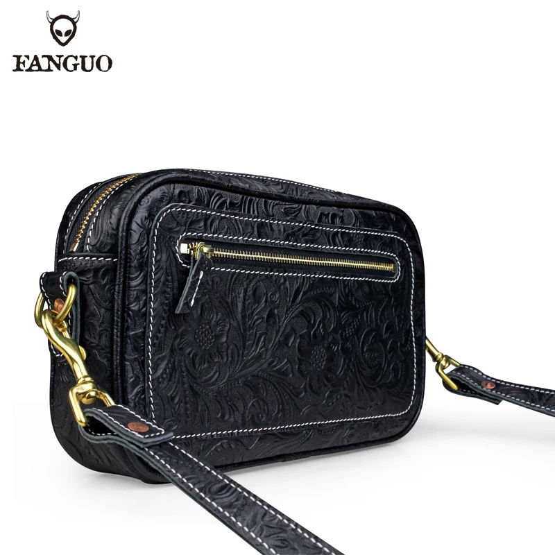 Classic Genuine Leather Men\'s Sling Bag Handmade Crossbody Messenger Bag For Male Square Sport Shoulder Bags Short Trip