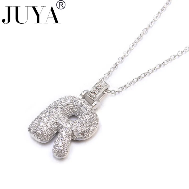 Silver 26 English Letters Pendants Chain Necklaces Metal Copper Zircon Hip Hop A-Z Lucky Charms My Name Jewelry Gifts