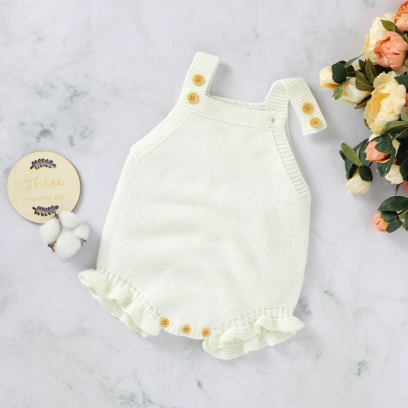 Body per neonato Solid Knit Newborn Girls top Playsuit Fashion Ruffles Toddler Infant Clothing tuta intera senza maniche 0-18M