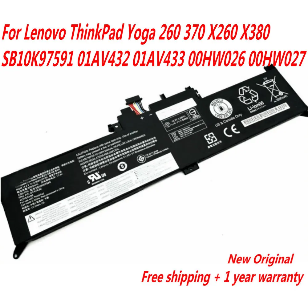 

High Quality 01AV434 Laptop Battery For Lenovo ThinkPad Yoga 260 370 X260 X380 SB10K97591 01AV432 01AV433 00HW026 00HW027