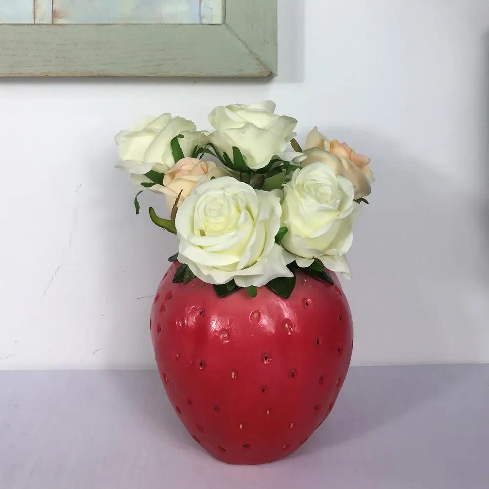 Creative Strawberry Vase For Office Desktop Home Decoration Flower Vase Pen Holder Interior Garden Decorative Resin Plant Pots