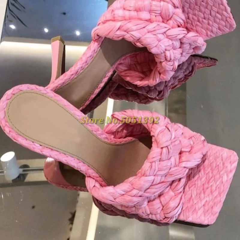 2024 Spring Brand slippers Pink Braid Fold High Heels Mules Shoes Flip Flops High Heel Party Sandals for women wedding Heels