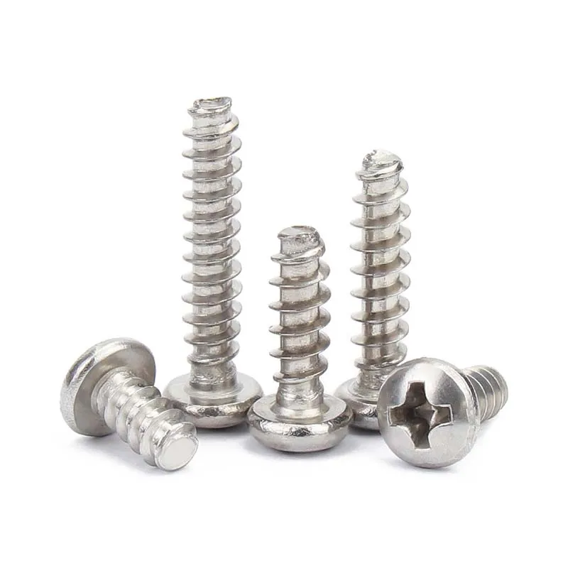 10/50X 304 Stainless Steel Cross Recess Phillips Pan Round Head Flat End Self Tapping Screw M1.2 M1.4 M1.7 M2 M2.6 M3 M3.5 M4 M5