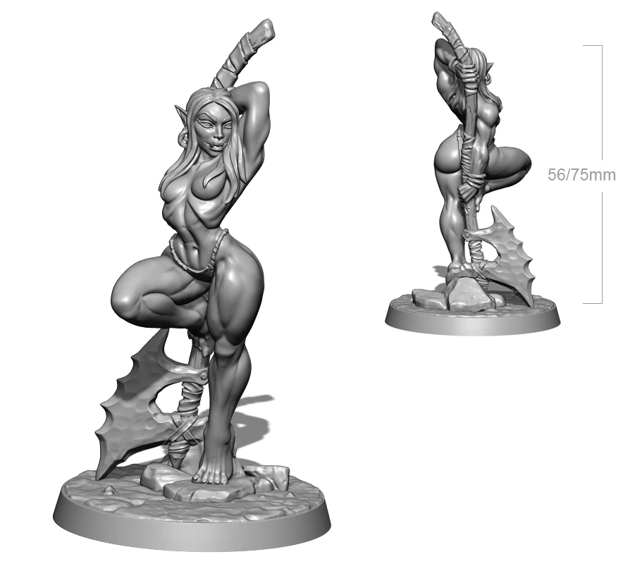 1/24 75mm 1/32 56mm Resin Model Orc Female Warrior 3D Printing Figure Unpaint No Color RW-043