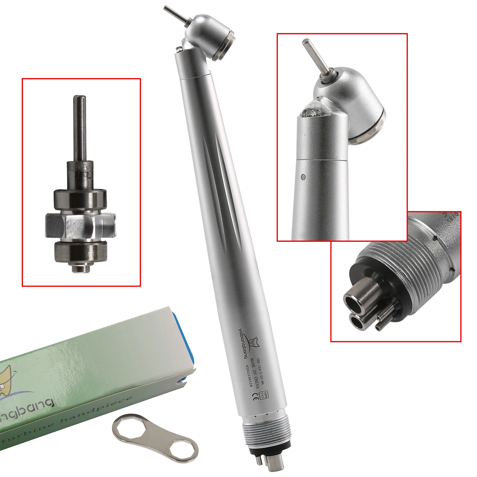 Yabangbang 4-hole turbina dental cabeça de 45 graus led e-gerador de alta velocidade handpiece botão chuck venda quente!