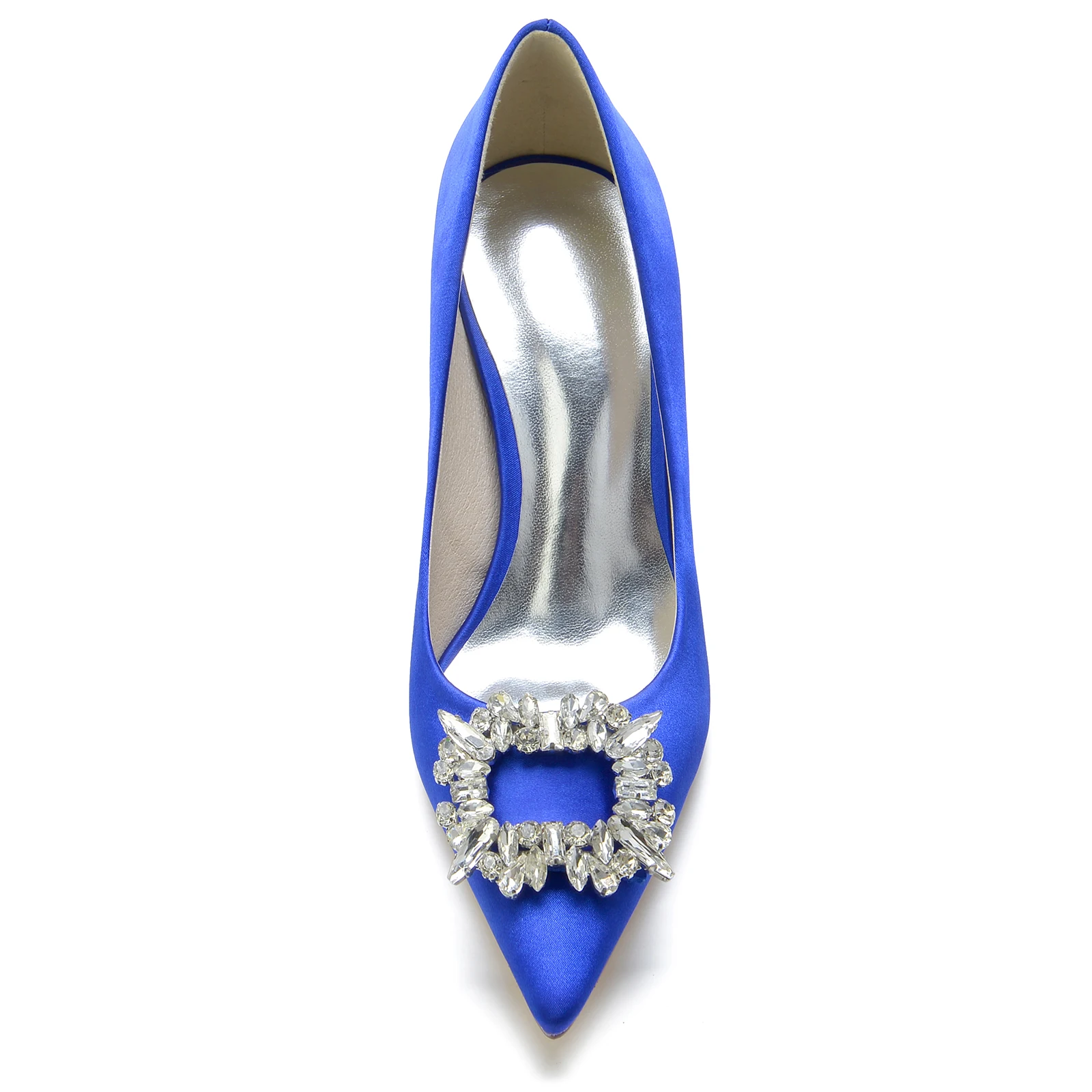 New Classic Pointed Toe Lady Satin Evening Dress Shoes Slip on Square Crystal Brooch Super Thin High Heels Party Prom Wedding