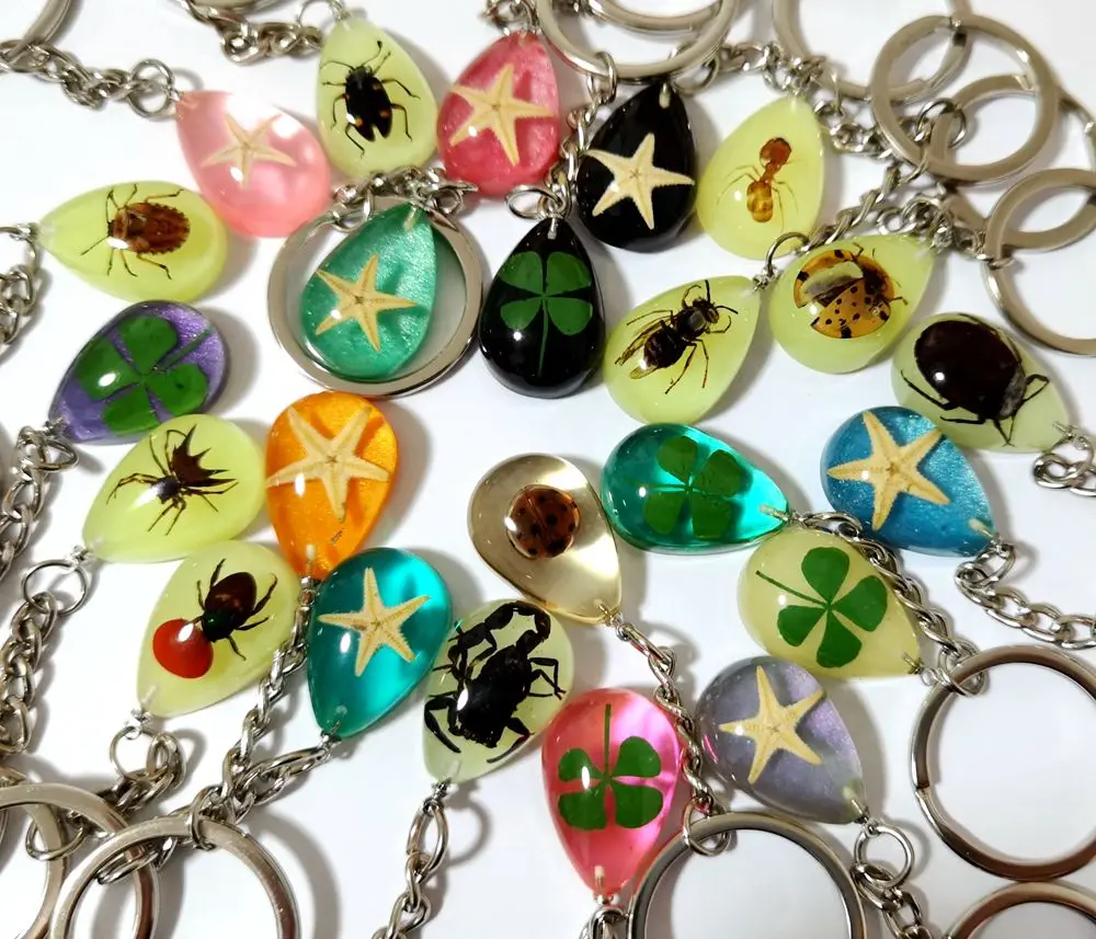 25 pcs fashion mixed insect four leaf clover starfish drop design keychain