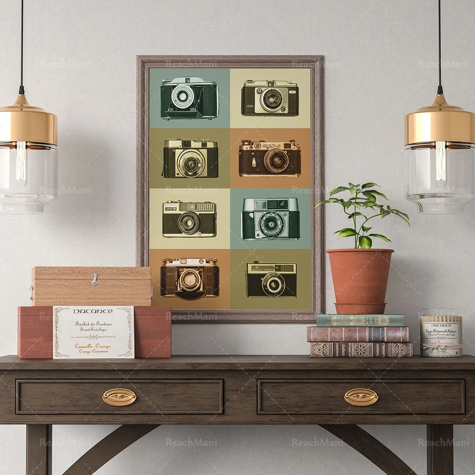 Retro vintage camera print, photographic wall art, medieval poster, vector, retro wall decoration