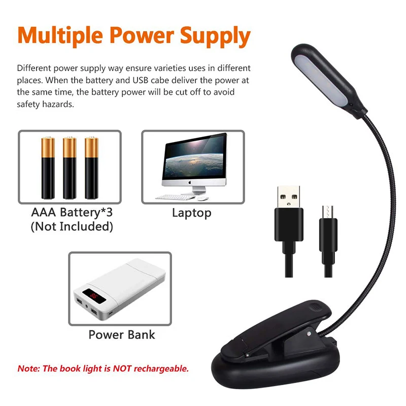 Reading Lights  With Clip LED Book Light Table Desk Lamp In Bed Eye-Care For Bookworms Student Computer Office Working