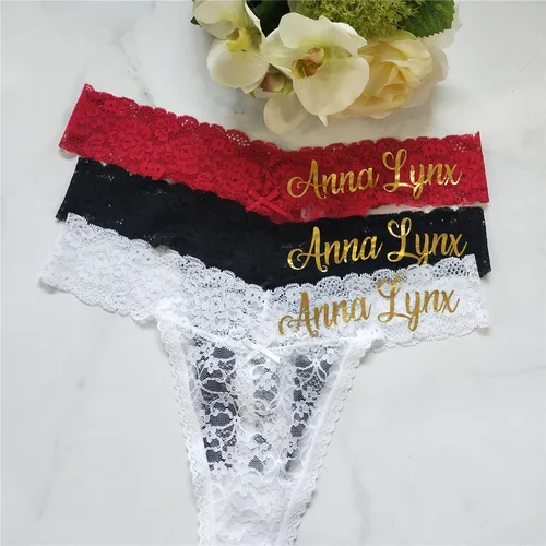 Imagen 1 del producto Nueva Tanga de encaje Sexy personalizada, ropa interior con nombre personalizado para mujer, bragas con estampado dorado para mujer, lencería de encaje para mujer, regalos de fiesta