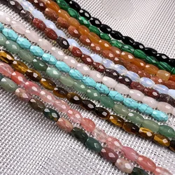 Natural Section Rose Quartzs Unakite Stones Beads Rice Shape Loose Beads for Making DIY Necklace  Accessories Length 20cm