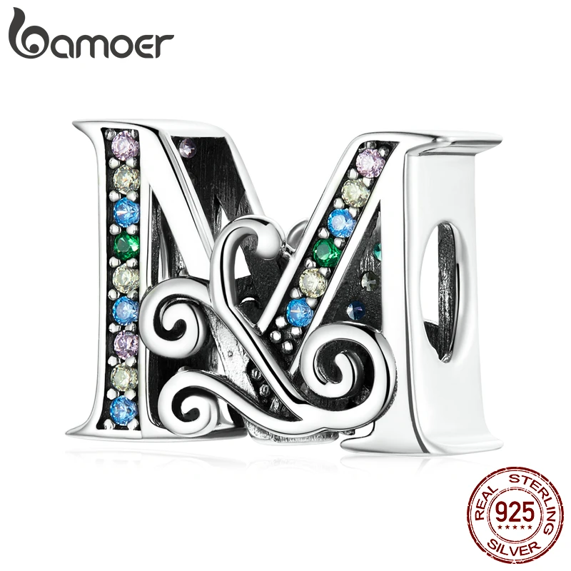 

Bamoer, винтажный, Стерлинговое Серебро 925 пробы, радуга, буквы м, подвески, подвеска для браслета из стерлингового серебра или браслета, ювелирные украшения, подарок