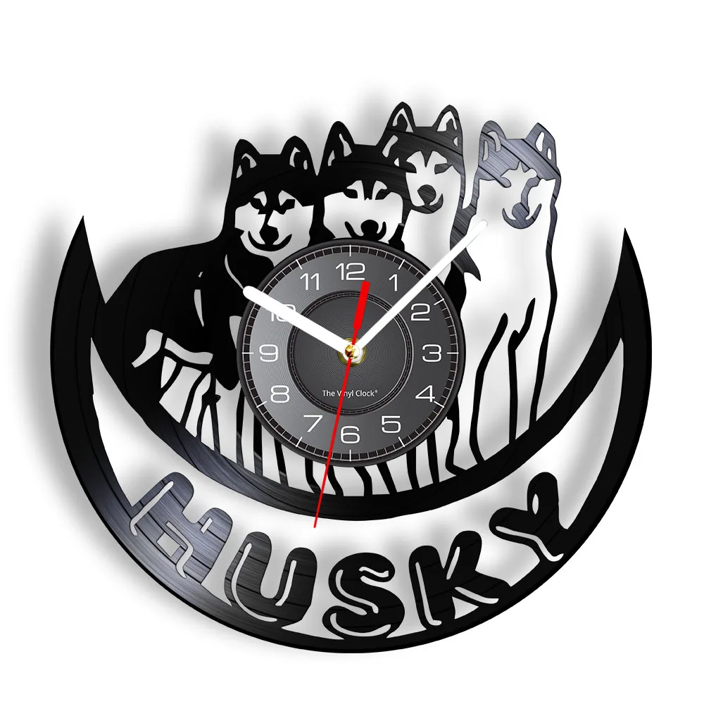 Reloj de pared de vinilo con diseño de Husky Siberiano, trineo, mascota dócil, decoración para el hogar, arte animal, regalo favorito para amantes de los perros