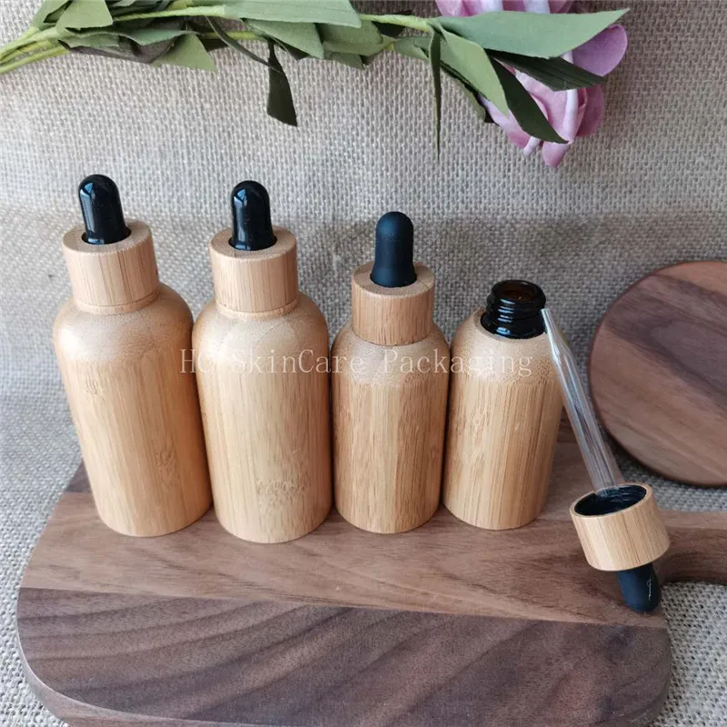 100pcs/lot 15ml 30ml 50ml  High-grade Essential Oil Empty Bottles with Natural Bamboo Dropper Bottle Essence Liquid, Perfum