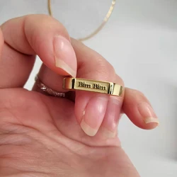 925 Solid Silver Engraved Name Bar Ring Initials Letter Ring for Women Men Custom A-Z  Letter  Nameplate Signet Rectangle Rings