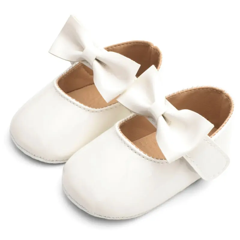 Baby Girls PU Shoes Fashion Toddler Binyag Princess Flats Wedding Bow Soft Sole Newborn Kids Baptismal Princess Dance Sandals