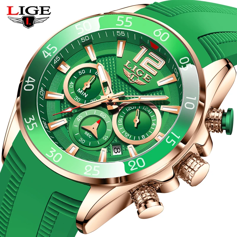 

Men Watch LIGE Top Brand Luxury Silicone Strap Waterproof Clocks Casual Sport Quartz Watches for Men Chronograph Male Wristwatch