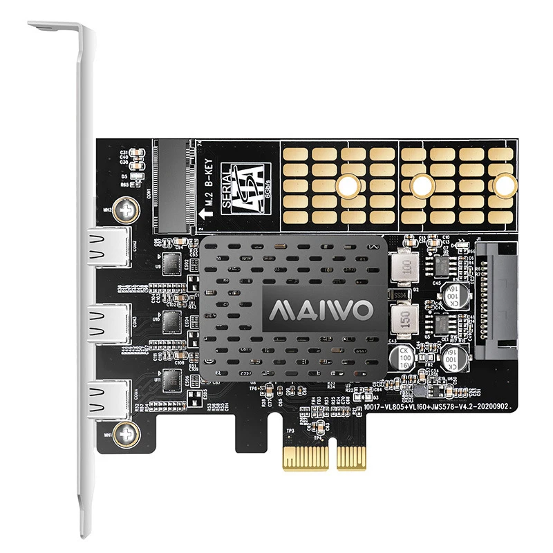 MAIWO Expansion Card PCIE X1 To 3 Port Type C with Built In M.2 Solid State Disk Adapter Card Supports 2280 SSD USBC M2 SATA