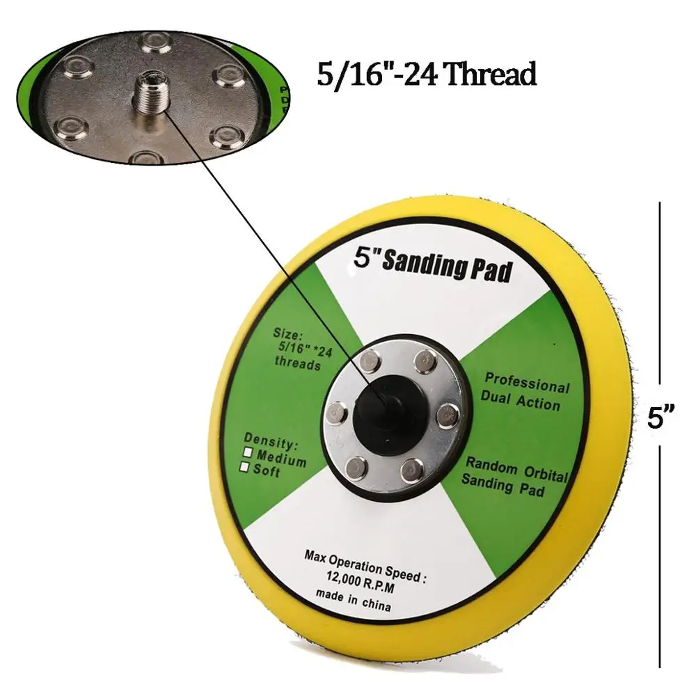 Professional 5 Inch 12000rpm Dual Action Random Orbital Sanding Pad Plate with 6 Holes for Pneumatic Sanders Disc Air Polishers