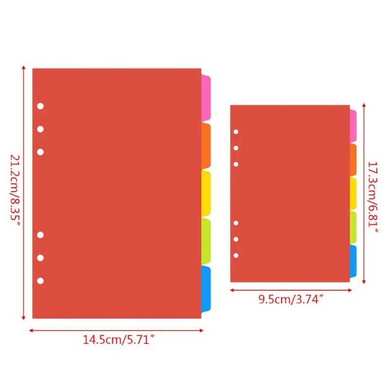 1Set Loose Leaf Binder Index Separator PP Colorful 6 Hole Page Dividers