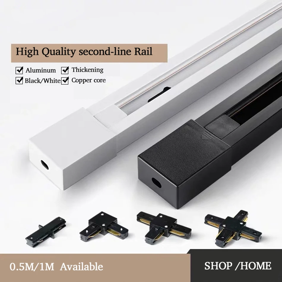 

Track Rail 1m Track Light Fitting Aluminum 2 wire Connector Rail Lamp Spotlight Tracking Lights black white Universal Rails