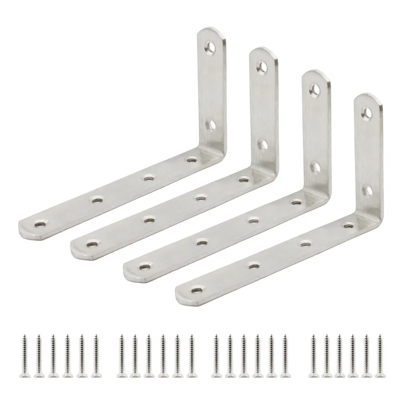 

4PCS Corner Shelf Bracket,Heavy Duty Stainless Steel L Bracket Corner Brace,Right Joint Angle Brackets Hardware 125x75x3mm