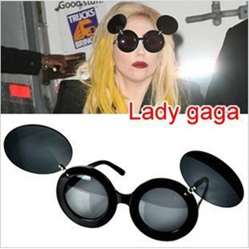 New Lady mouse Round Flip Up Paparazzi  Shades Gaga Party  Sunglasses Glasses