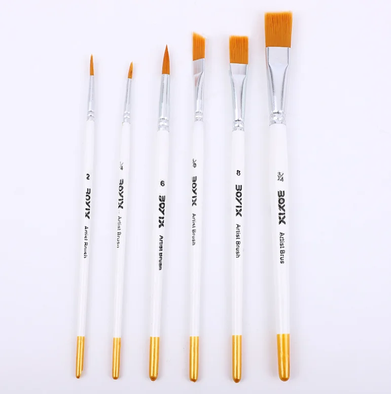 6pcs Nylon Hair Wooden Handle Watercolor Paint Brush Pen Set DIY Oil Acrylic Painting Art Paint Brushes Dropship