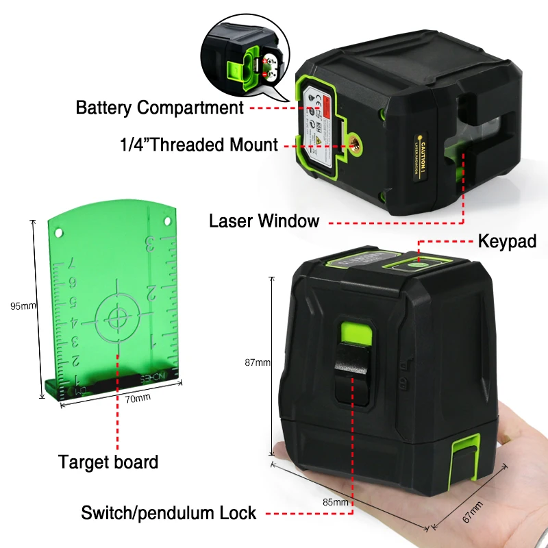 CE Certificated Mùa Thu Bảo Vệ Lòng Bàn Tay Đeo Chéo Đường Laser Tự Cân Bằng Độ Cao Thu OK Cấp Laser Xoay 360 Có Từ Tính Chân Đế