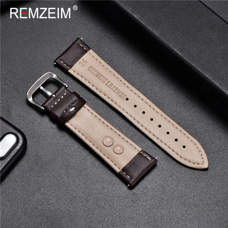 REMZEIM Hot Sale Genuine Leather Watchband 16/18/20/22/24mm For Women Men Calfskin Watch Strap Wrist Belt Bracelet + Tool