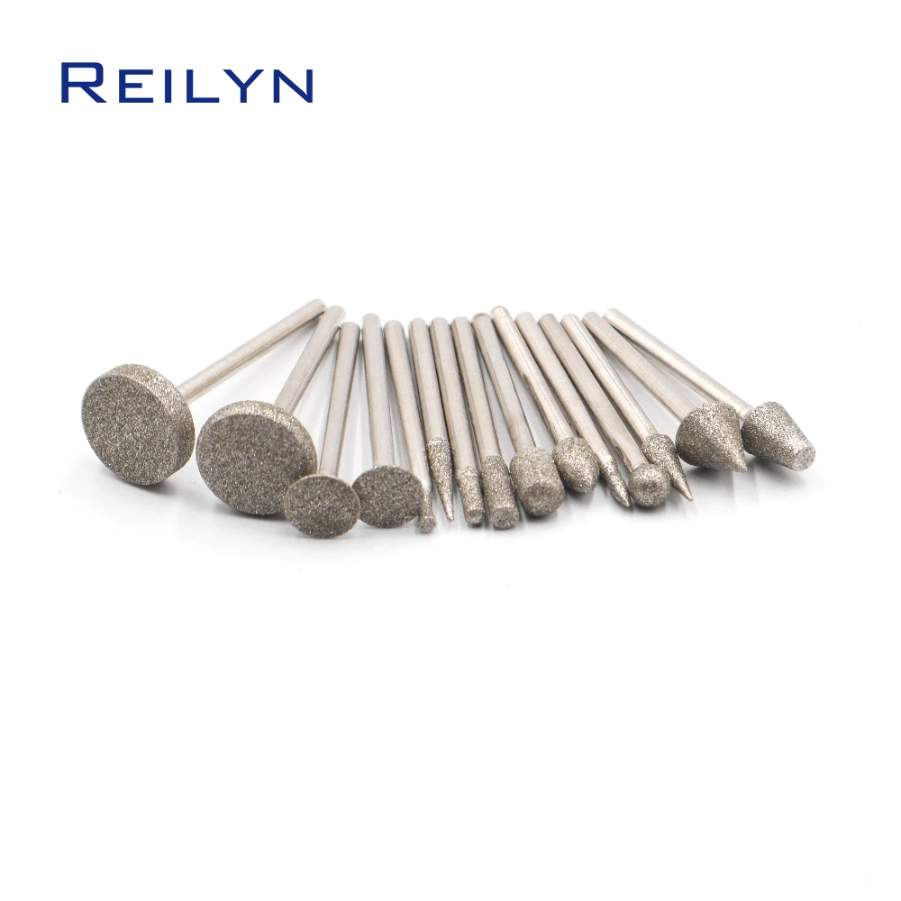 50pcs Diamond Grinding Bits 120#/80# grinding bits 3.17mm Diamond Polishing Head Grinding Burr for Stone Metal Working