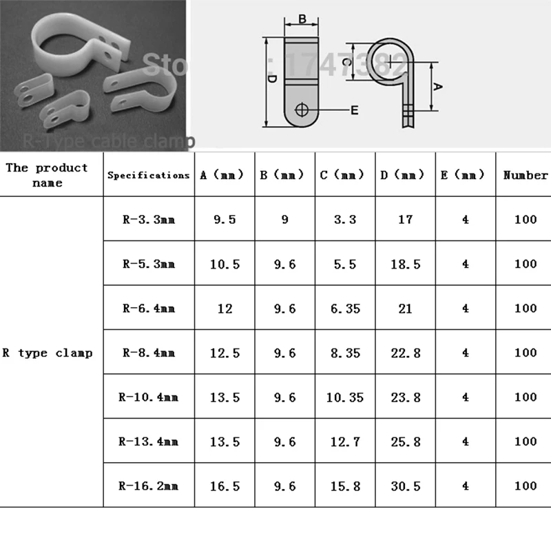 100PCS/lot  Clips Black Hose Fasteners Cable Durable R-Type Nylon Cable Clamp Mounting Fix Hardware Electrical Fittings