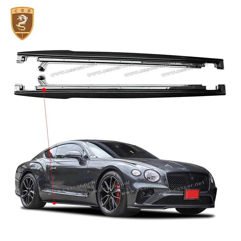 Car Modified Part Black Real 3K Twill Carbon Fiber Side Skirts For Bentley GT Model 2020-up Side Door Extension Panel Trims