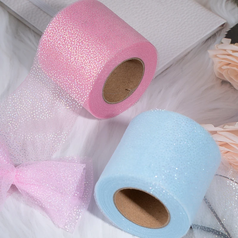 6cm 25Yards Glitter Dot Tulle Ribbon Roll Sequin Tulle DIY Craft Hair Bow Poms Tutu Skirt Journal Wedding Birthday Party Supply