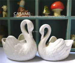 Small Japanese Style Ceramic Zakka Swans Mousse Flower Ceramic Swan Pot Candlestick Furnishings Home Decor Candle Holders Small