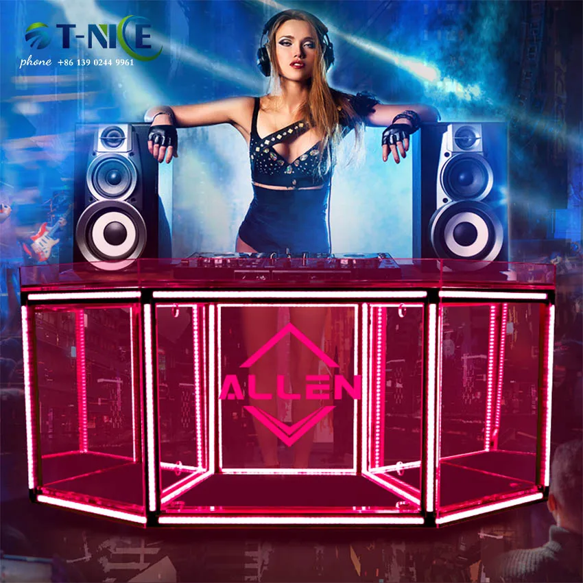 Disc Table Hot Sales DJ Stand Acrylic Bar Dj Mixer Table Modern Bar Booth Dj Equipment Club Mixer Dj Table With Colorful Lights